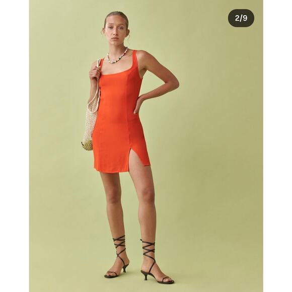 Reformation Womens Designer Bright Orange Teigan Mini Dress US 6 - Picture 1 of 7